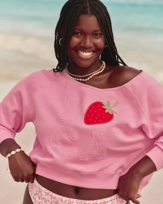 Easy Off-the-Shoulder California Graphic Crew Sweatshirt,Easy Off-the-Shoulder California Graphic Crew Sweatshirt