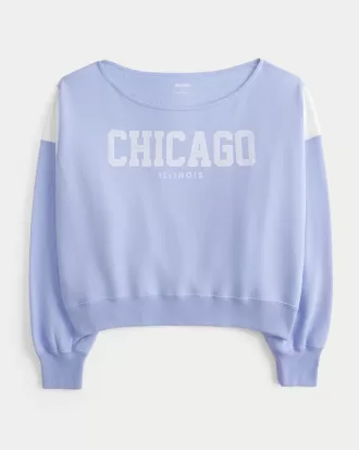 Easy Off-the-Shoulder Chicago Graphic Sweatshirt,Easy Off-the-Shoulder Chicago Graphic Sweatshirt