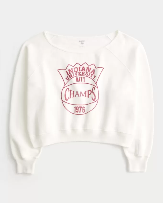 Easy Off-the-Shoulder Indiana University Graphic Sweatshirt,Easy Off-the-Shoulder Indiana University Graphic Sweatshirt