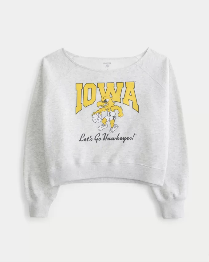 Easy Off-the-Shoulder Iowa Hawkeyes Graphic Sweatshirt,Easy Off-the-Shoulder Iowa Hawkeyes Graphic Sweatshirt