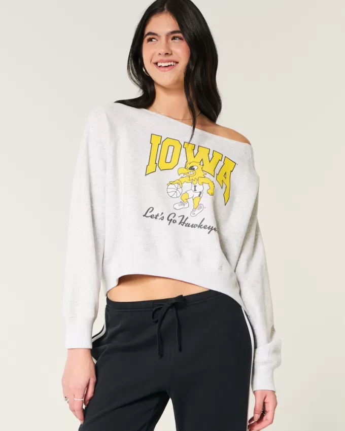Easy Off-the-Shoulder Iowa Hawkeyes Graphic Sweatshirt,Easy Off-the-Shoulder Iowa Hawkeyes Graphic Sweatshirt