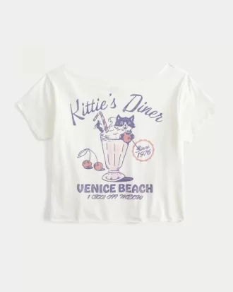 Easy Off-the-Shoulder Kittie’s Diner Graphic Tee,Easy Off-the-Shoulder Kittie’s Diner Graphic Tee