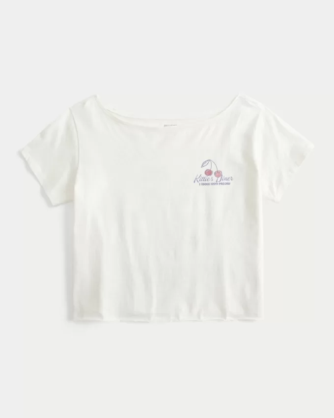 Easy Off-the-Shoulder Kittie’s Diner Graphic Tee,Easy Off-the-Shoulder Kittie’s Diner Graphic Tee