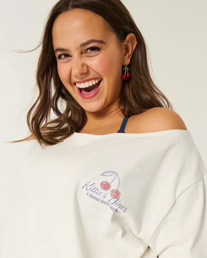 Easy Off-the-Shoulder Kittie’s Diner Graphic Tee,Easy Off-the-Shoulder Kittie’s Diner Graphic Tee