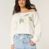 Easy Off-the-Shoulder Lemon Graphic Crew Sweatshirt,Easy Off-the-Shoulder Lemon Graphic Crew Sweatshirt