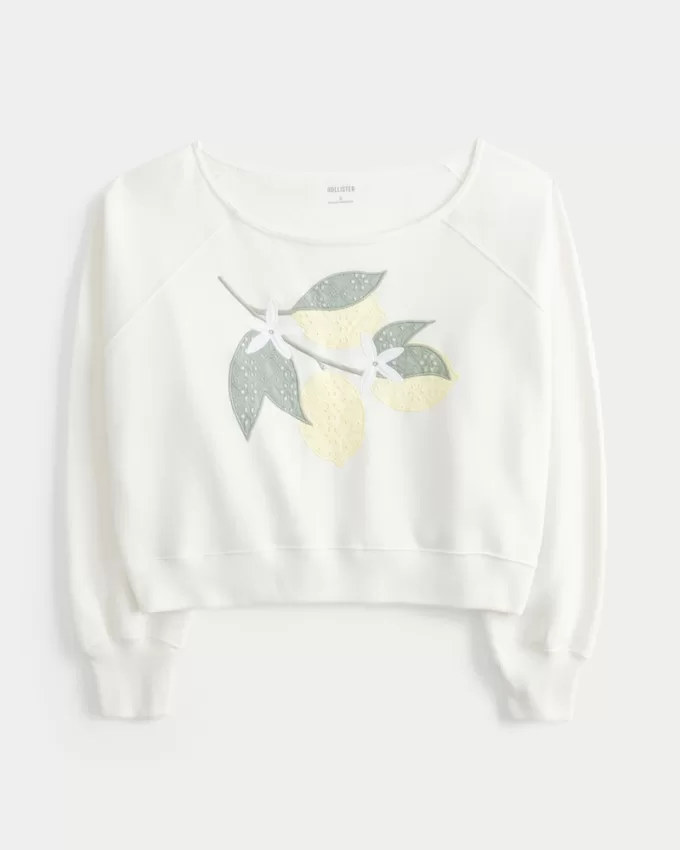 Easy Off-the-Shoulder Lemon Graphic Crew Sweatshirt,Easy Off-the-Shoulder Lemon Graphic Crew Sweatshirt