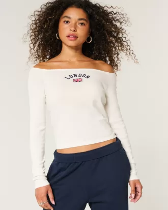 Easy Off-the-Shoulder London Graphic Tee,Easy Off-the-Shoulder London Graphic Tee