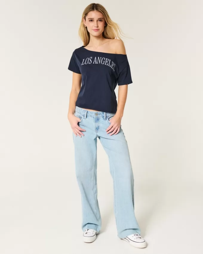 Easy Off-the-Shoulder Los Angeles Graphic Tee,Easy Off-the-Shoulder Los Angeles Graphic Tee