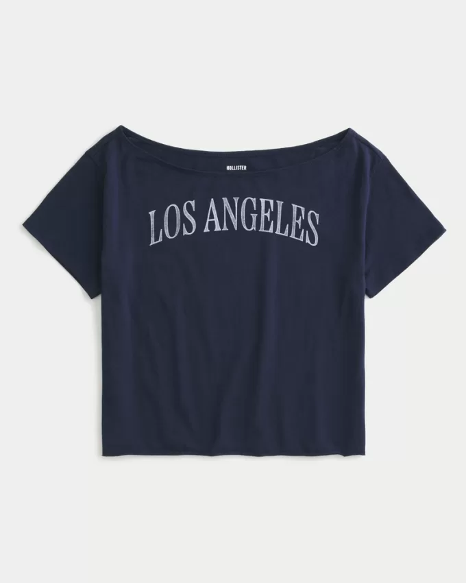 Easy Off-the-Shoulder Los Angeles Graphic Tee,Easy Off-the-Shoulder Los Angeles Graphic Tee