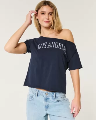 Easy Off-the-Shoulder Los Angeles Graphic Tee,Easy Off-the-Shoulder Los Angeles Graphic Tee
