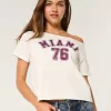 Easy Off-the-Shoulder Miami Graphic Tee,Easy Off-the-Shoulder Miami Graphic Tee