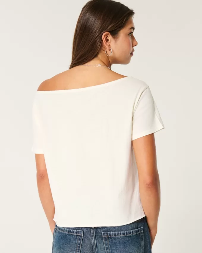 Easy Off-the-Shoulder Miami Graphic Tee,Easy Off-the-Shoulder Miami Graphic Tee