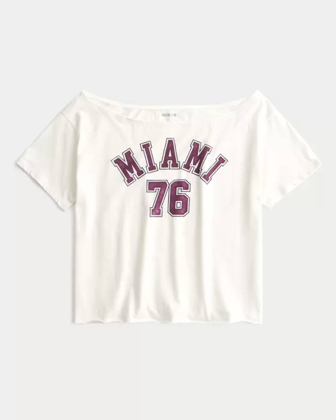 Easy Off-the-Shoulder Miami Graphic Tee,Easy Off-the-Shoulder Miami Graphic Tee