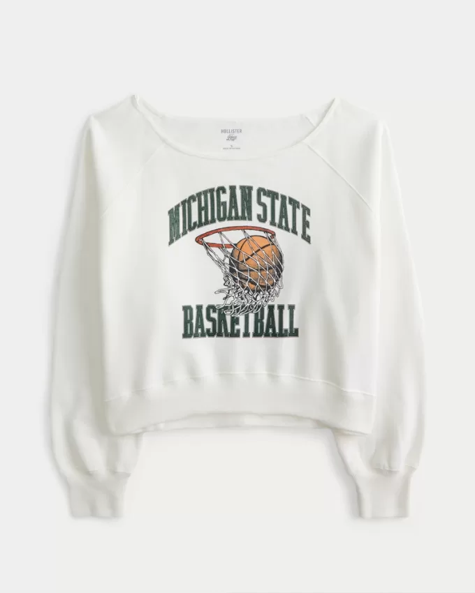 Easy Off-the-Shoulder Michigan State Graphic Sweatshirt,Easy Off-the-Shoulder Michigan State Graphic Sweatshirt