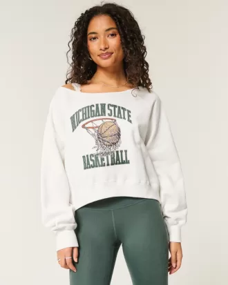 Easy Off-the-Shoulder Michigan State Graphic Sweatshirt,Easy Off-the-Shoulder Michigan State Graphic Sweatshirt