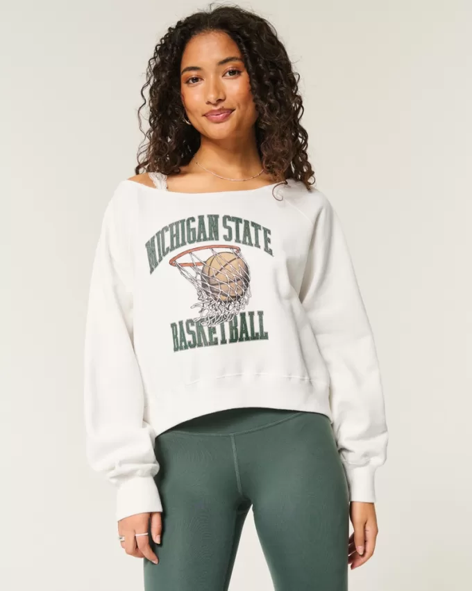 Easy Off-the-Shoulder Michigan State Graphic Sweatshirt,Easy Off-the-Shoulder Michigan State Graphic Sweatshirt