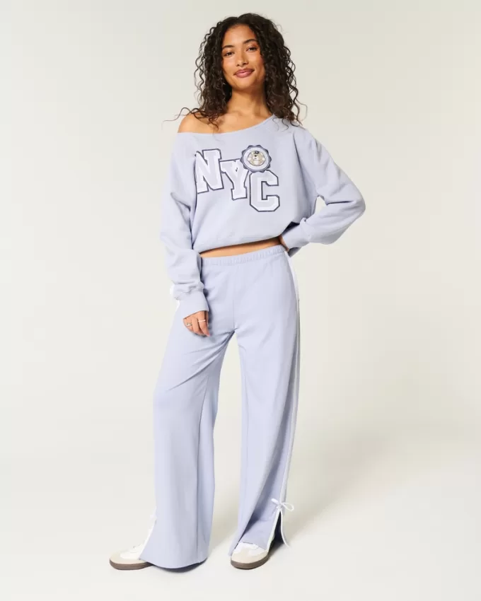 Easy Off-the-Shoulder NYC Graphic Sweatshirt,Easy Off-the-Shoulder NYC Graphic Sweatshirt