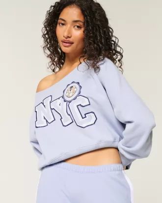 Easy Off-the-Shoulder NYC Graphic Sweatshirt,Easy Off-the-Shoulder NYC Graphic Sweatshirt