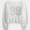 Easy Off-the-Shoulder Number Graphic Crew Sweatshirt,Easy Off-the-Shoulder Number Graphic Crew Sweatshirt