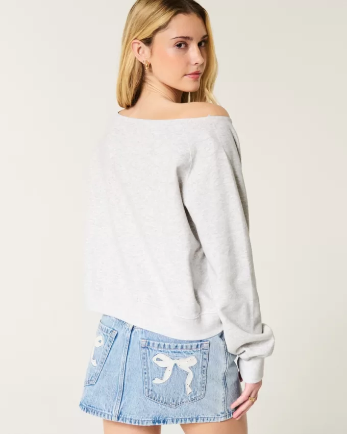 Easy Off-the-Shoulder Number Graphic Crew Sweatshirt,Easy Off-the-Shoulder Number Graphic Crew Sweatshirt
