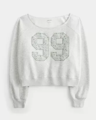 Easy Off-the-Shoulder Number Graphic Crew Sweatshirt,Easy Off-the-Shoulder Number Graphic Crew Sweatshirt