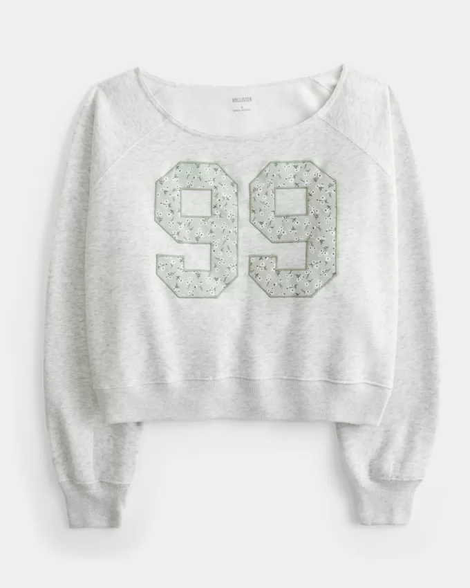 Easy Off-the-Shoulder Number Graphic Crew Sweatshirt,Easy Off-the-Shoulder Number Graphic Crew Sweatshirt