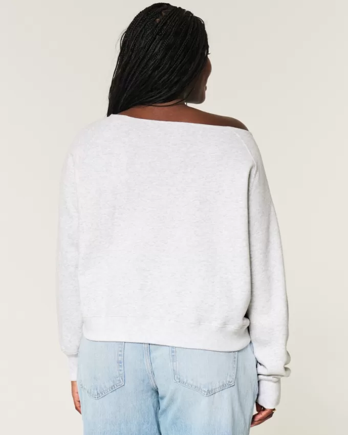 Easy Off-the-Shoulder Number Graphic Sweatshirt,Easy Off-the-Shoulder Number Graphic Sweatshirt