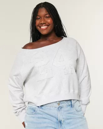 Easy Off-the-Shoulder Number Graphic Sweatshirt,Easy Off-the-Shoulder Number Graphic Sweatshirt