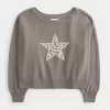 Easy Off-the-Shoulder Star Graphic Sweater,Easy Off-the-Shoulder Star Graphic Sweater
