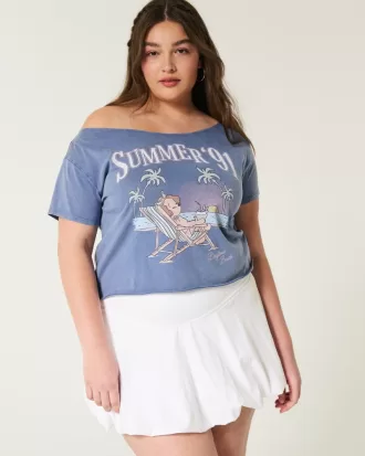Easy Off-the-Shoulder Summer Graphic Tee,Easy Off-the-Shoulder Summer Graphic Tee