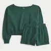 Easy Off-the-Shoulder Sweatshirt & Fleece Shorts Set,Easy Off-the-Shoulder Sweatshirt & Fleece Shorts Set
