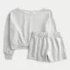 Easy Off-the-Shoulder Sweatshirt & Fleece Shorts Set,Easy Off-the-Shoulder Sweatshirt & Fleece Shorts Set