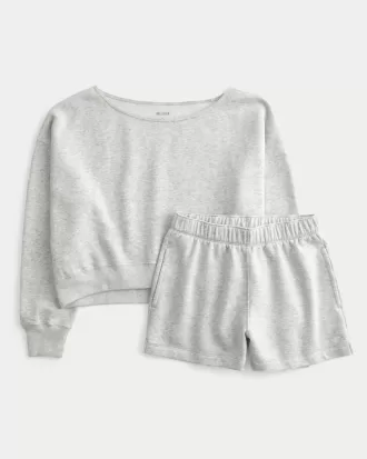 Easy Off-the-Shoulder Sweatshirt & Fleece Shorts Set,Easy Off-the-Shoulder Sweatshirt & Fleece Shorts Set
