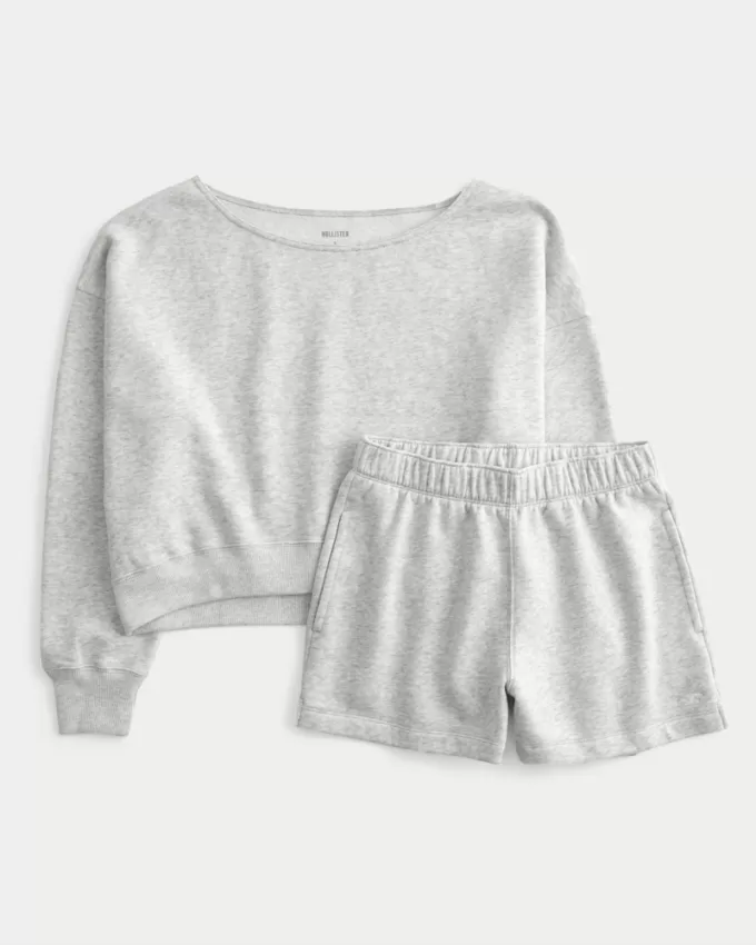 Easy Off-the-Shoulder Sweatshirt & Fleece Shorts Set,Easy Off-the-Shoulder Sweatshirt & Fleece Shorts Set
