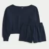Easy Off-the-Shoulder Sweatshirt & Fleece Shorts Set,Easy Off-the-Shoulder Sweatshirt & Fleece Shorts Set