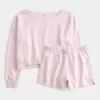 Easy Off-the-Shoulder Sweatshirt & Fleece Shorts Set,Easy Off-the-Shoulder Sweatshirt & Fleece Shorts Set