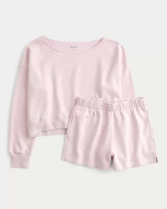 Easy Off-the-Shoulder Sweatshirt & Fleece Shorts Set,Easy Off-the-Shoulder Sweatshirt & Fleece Shorts Set