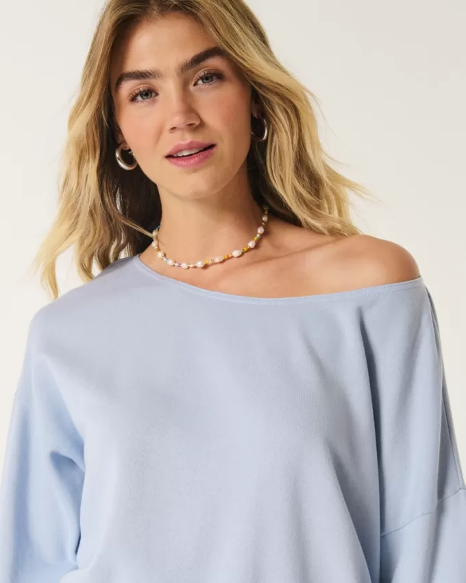 Easy Off-the-Shoulder Terry Sweatshirt,Easy Off-the-Shoulder Terry Sweatshirt