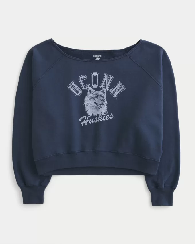 Easy Off-the-Shoulder UConn Huskies Graphic Sweatshirt,Easy Off-the-Shoulder UConn Huskies Graphic Sweatshirt