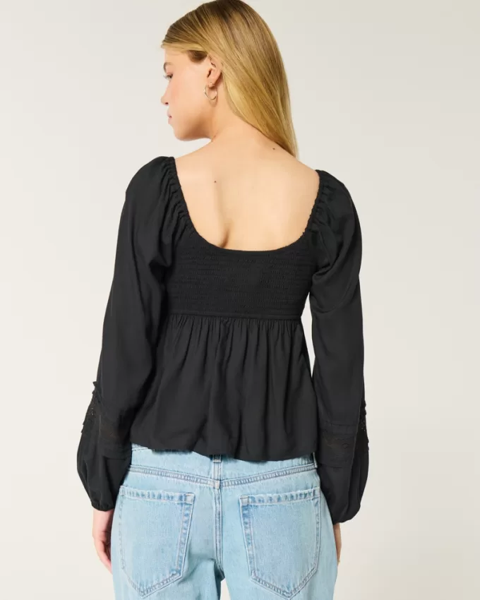 Easy Ruched Bust Babydoll Top,Easy Ruched Bust Babydoll Top