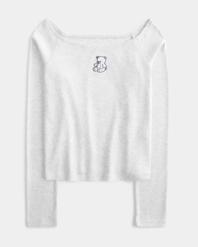 Easy Teddy Bear Graphic Off-the-Shoulder Top,Easy Teddy Bear Graphic Off-the-Shoulder Top