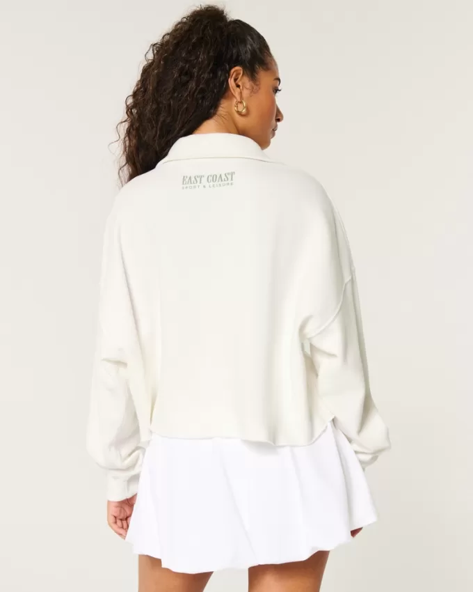 Easy Tennis Graphic Half-Zip Cutoff Sweatshirt,Easy Tennis Graphic Half-Zip Cutoff Sweatshirt