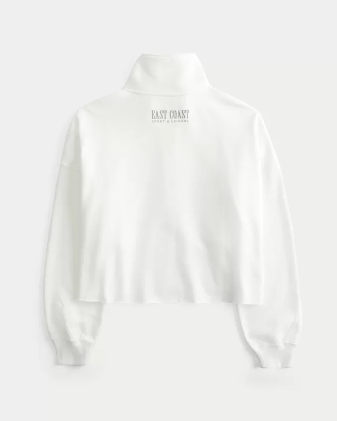 Easy Tennis Graphic Half-Zip Cutoff Sweatshirt,Easy Tennis Graphic Half-Zip Cutoff Sweatshirt