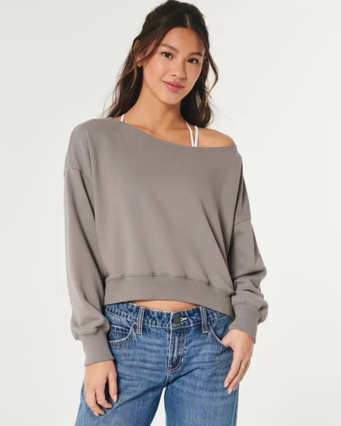 Easy Terry Off-the-Shoulder Sweatshirt,Easy Terry Off-the-Shoulder Sweatshirt