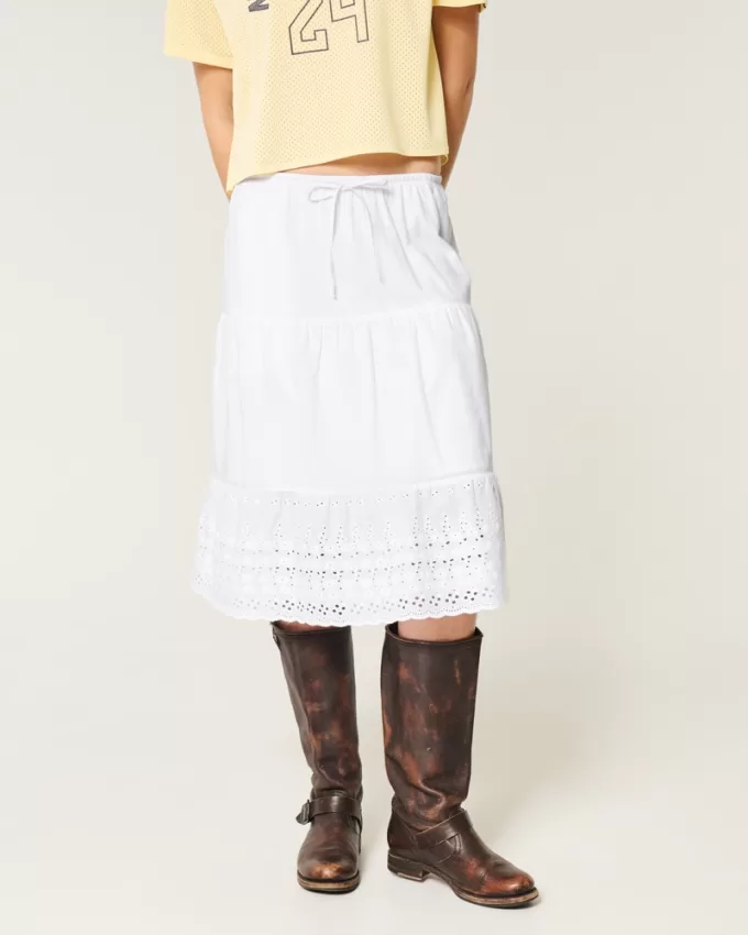 Embroidered Hem Midi Skirt,Embroidered Hem Midi Skirt