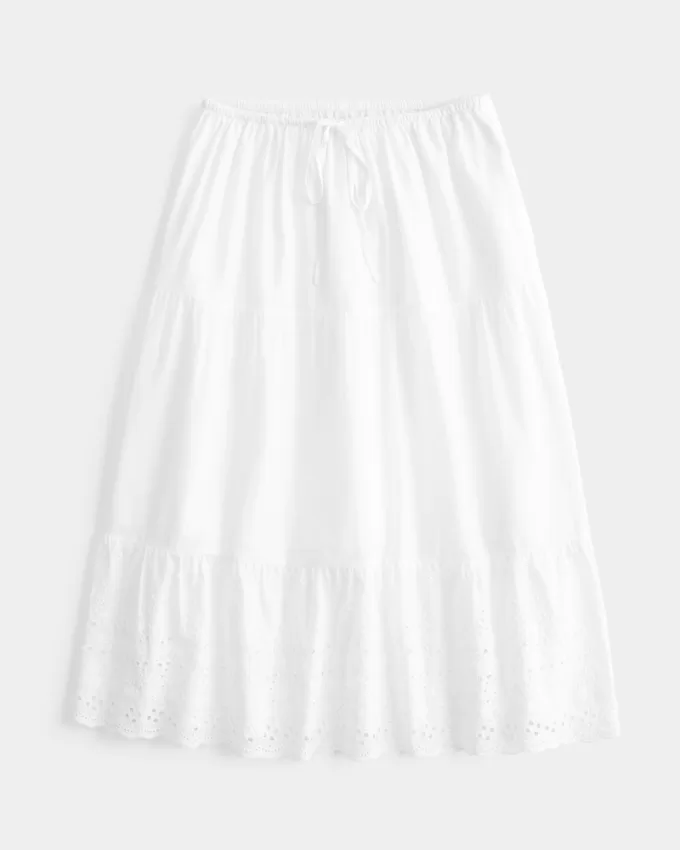 Embroidered Hem Midi Skirt,Embroidered Hem Midi Skirt