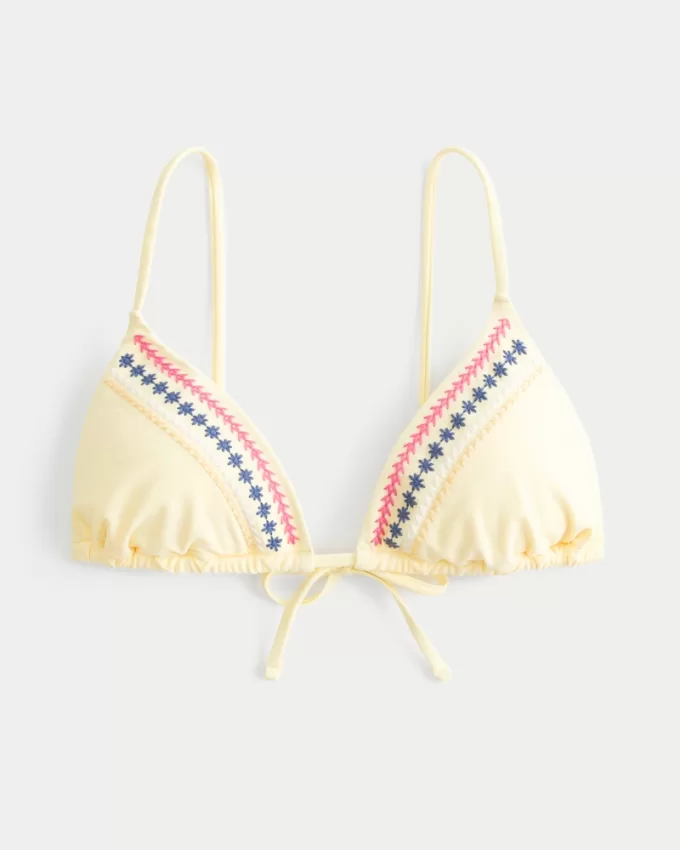 Embroidered Triangle Bikini Top,Embroidered Triangle Bikini Top