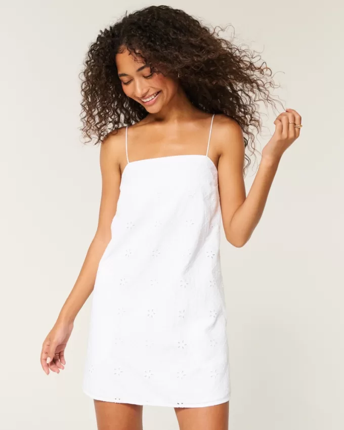 Eyelet Shift Mini Dress,Eyelet Shift Mini Dress Eyelet Shift Mini Dress,Eyelet Shift Mini Dress