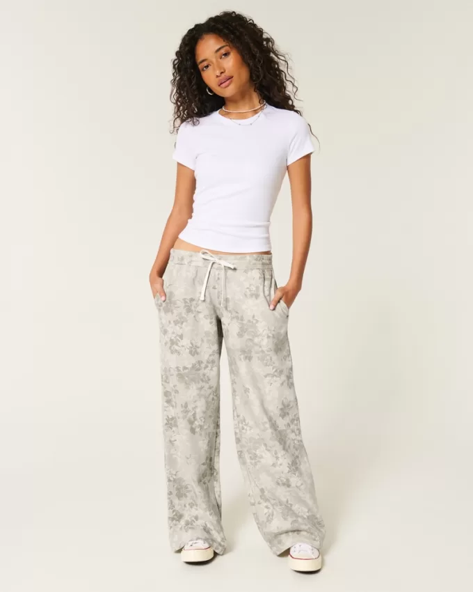 Floral Pattern Baggy Sweatpants,Floral Pattern Baggy Sweatpants