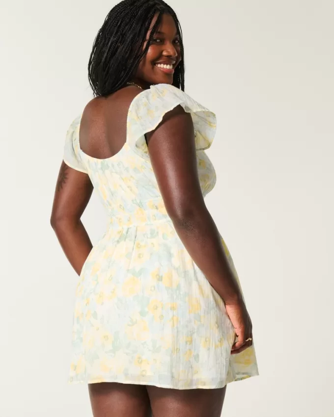 Flutter Sleeve Double-Tie Skort Dress,Flutter Sleeve Double-Tie Skort Dress